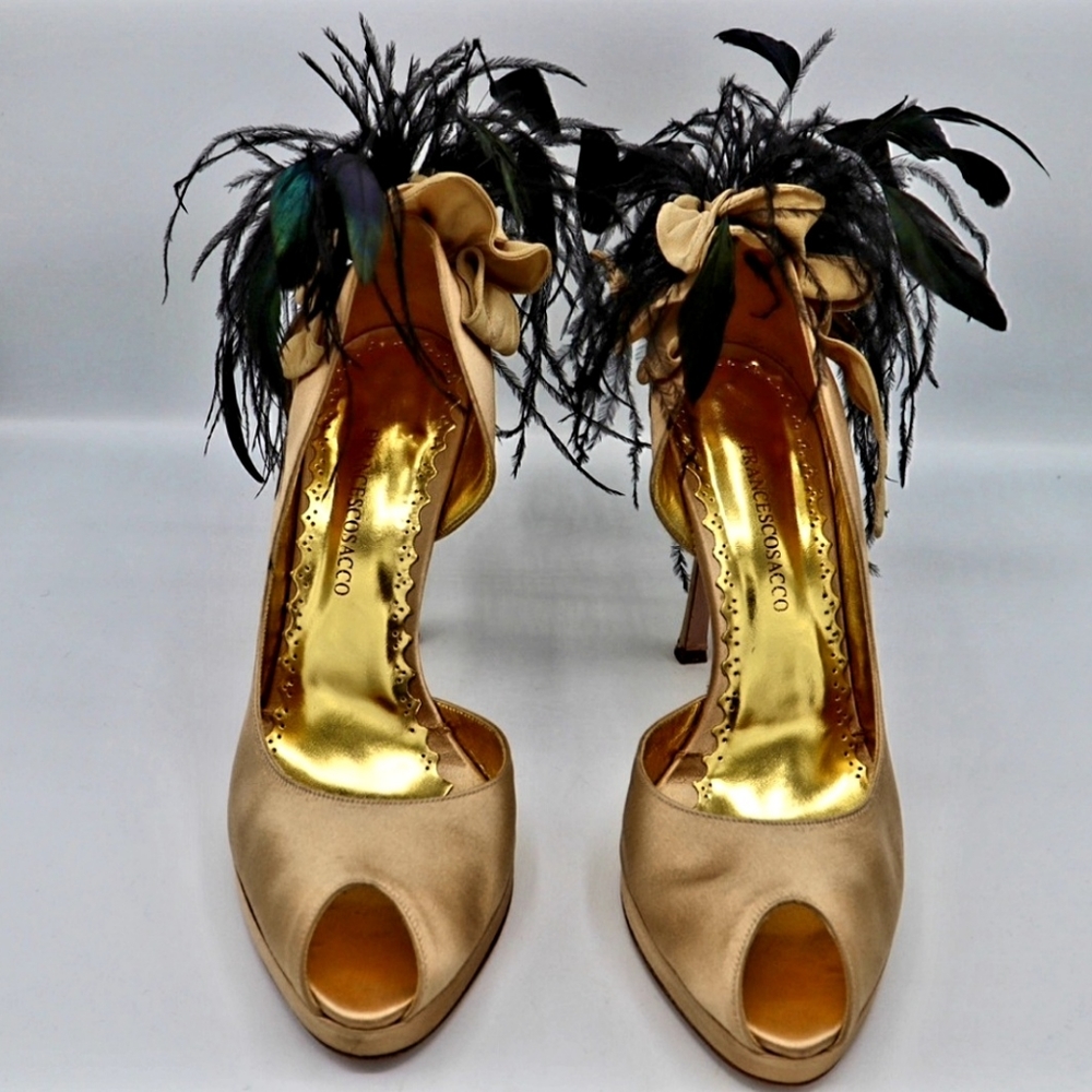 💯 Frances Cosacco Satin Feather Heel - Picture 2 of 16